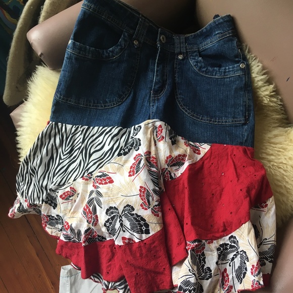 Early 2000s Y2K 725 originals patchwork zebra/floral print denim mini skirt - Picture 2 of 7